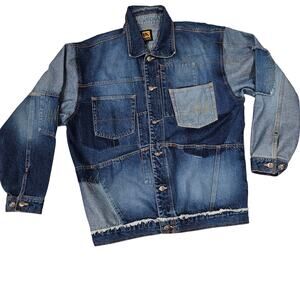 Y2k Denim Jacket Patch work Distressed  Boomx Size  L Street wear